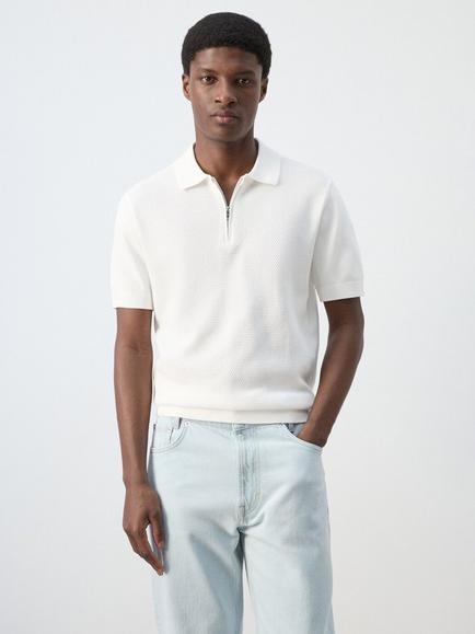 Mango Cotton Polo Shirt, Ivory, Ivory