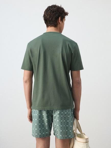 Mango Crew Neck Short Sleeve Cotton T-Shirt, Green - view 2, Green