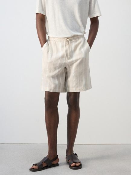 Mango Stripe Linen Blend Shorts, Raw, Raw