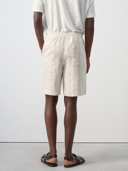 Mango Stripe Linen Blend Shorts, Raw - view 2, Raw