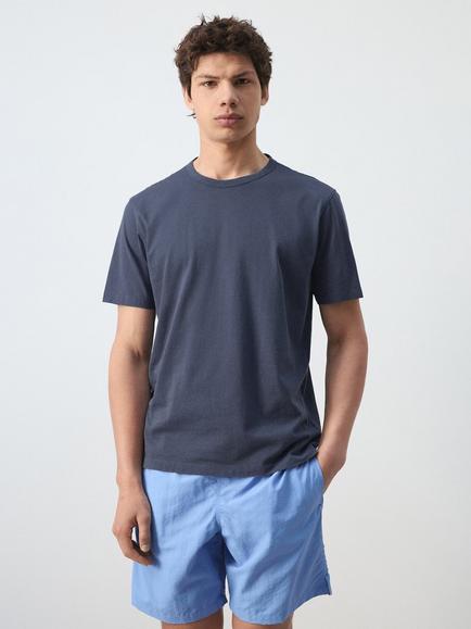 Mango Crew Neck Short Sleeve Cotton T-Shirt, Navy, Navy