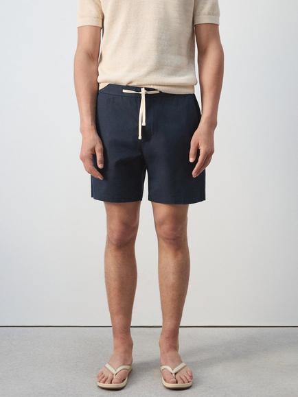 Mango Drawstring Cotton Blend Shorts, Navy, Navy