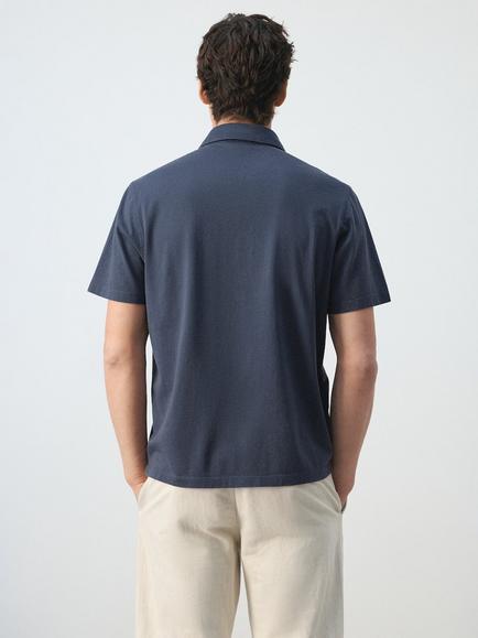 Mango Polo Short Sleeve Cotton T-Shirt, Navy - view 2, Navy