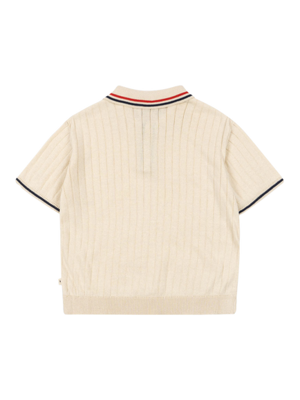 Konges Sløjd Kids' Mio Knitted Polo Jumper, Almond Milk - view 2, Almond Milk