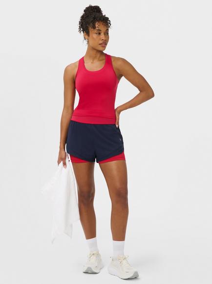 Sweaty Betty Tempo Run Two-in-One Colour Block Shorts, Navy/Red - view 2, Navy/Red