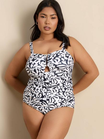Live Unlimited Curve Mono Print Tummy Control Tankini Bottoms, Black, Black