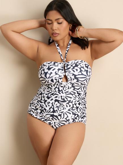 Live Unlimited Curve Mono Print Shaping Multiway Tummy Control Tankini Top, Black/Multi, Black/Multi