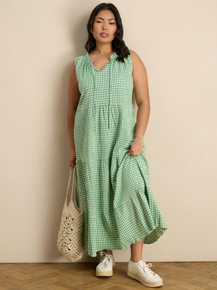 Live Unlimited Curve Petite Gingham Tiered Sleeveless Maxi Dress, Green, Green