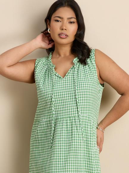 Live Unlimited Curve Petite Gingham Tiered Sleeveless Maxi Dress, Green - view 2, Green