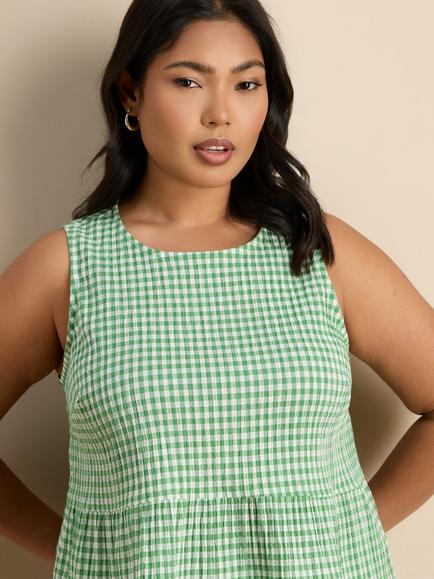 Live Unlimited Curve Gingham Peplum Top, Green - view 2, Green
