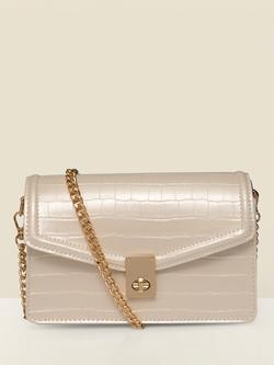 Sosandar Pearl Croc Effect Shoulder Bag, Ivory, Ivory