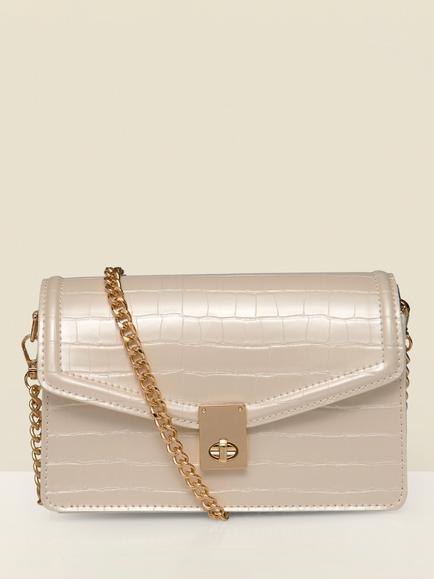 Sosandar Pearl Croc Effect Shoulder Bag, Ivory, Ivory
