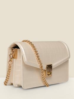 Sosandar Pearl Croc Effect Shoulder Bag, Ivory - view 2, Ivory