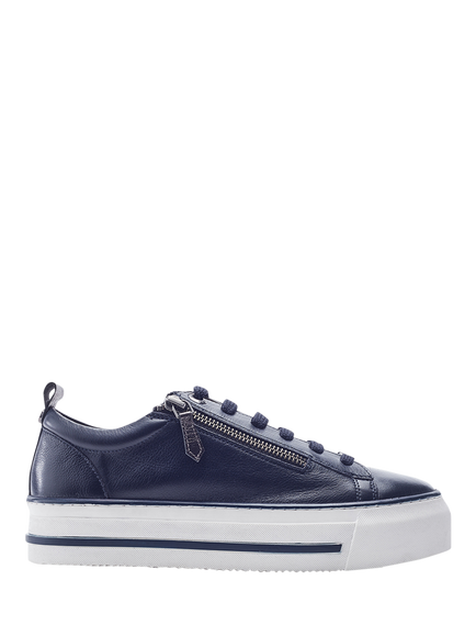 Moda in Pelle Flissie Leather Zip Trainers, Navy