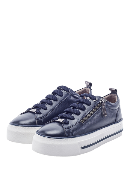 Moda in Pelle Flissie Leather Zip Trainers - view 2, Navy