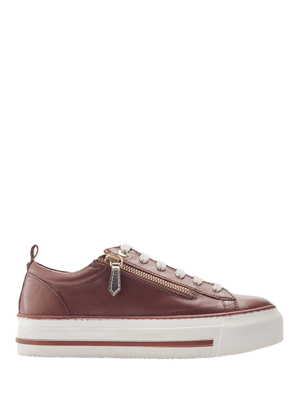 Moda in Pelle Flissie Leather Zip Trainers, Tan