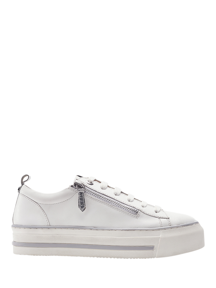 Moda in Pelle Flissie Leather Zip Trainers, White