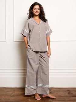 Their Nibs Oversized Button Through Long Cotton Blend Pyjama Set, Chocolate, Chocolate
