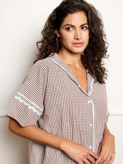 Their Nibs Oversized Button Through Long Cotton Blend Pyjama Set, Chocolate - view 2, Chocolate