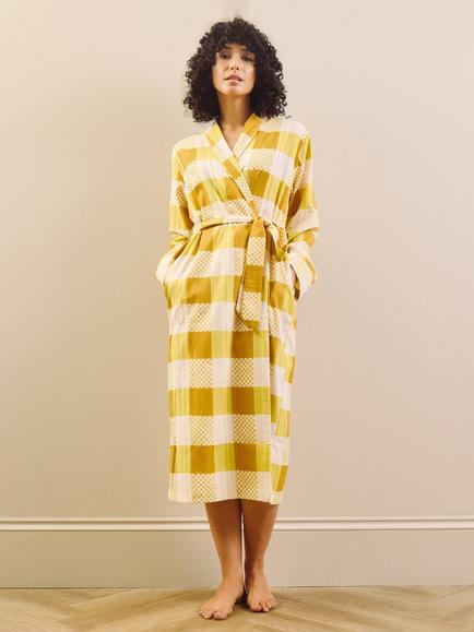 Their Nibs Check Cotton Seersucker Robe, Yellow, Yellow