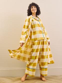 Their Nibs Check Cotton Seersucker Robe, Yellow - view 2, Yellow
