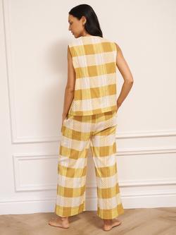 Their Nibs Waistcoat Sleeveless Check Long Cotton Seersucker Pyjama Set, Yellow - view 2, Yellow