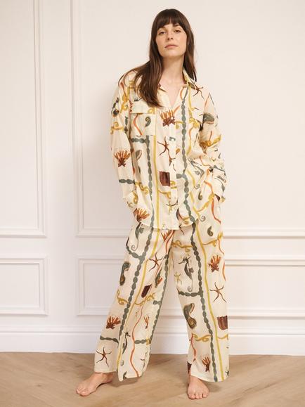 Their Nibs Boyfriend Shirt Long Cotton Voile Pyjama Set, Natural, Natural