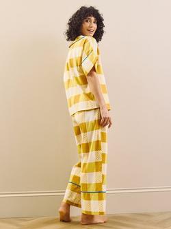 Their Nibs Oversized Button Through Check Long Cotton Seersucker Pyjama Set, Yellow - view 2, Yellow