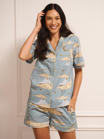 Their Nibs Cloudy Skies Cotton Short Pyjama Set, Light Blue, Light Blue