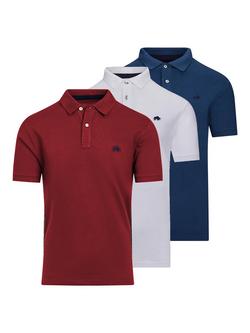 Raging Bull Cotton Polo Shirt, Pack of 3, Claret/White/Denim, Claret/White/Denim