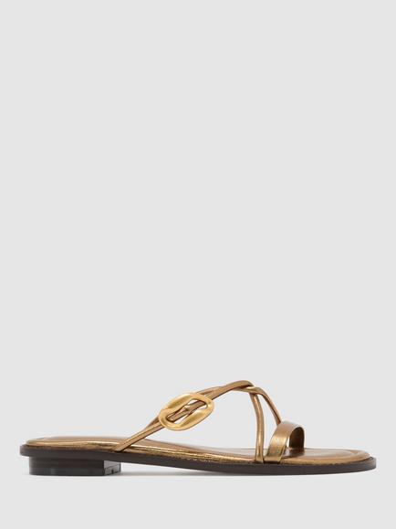 Reiss Raina Leather Twist Strap Sandals, Dark Gold, Dark Gold