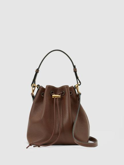 Reiss Esther Leather Drawstring Bucket Bag, Tan, Tan