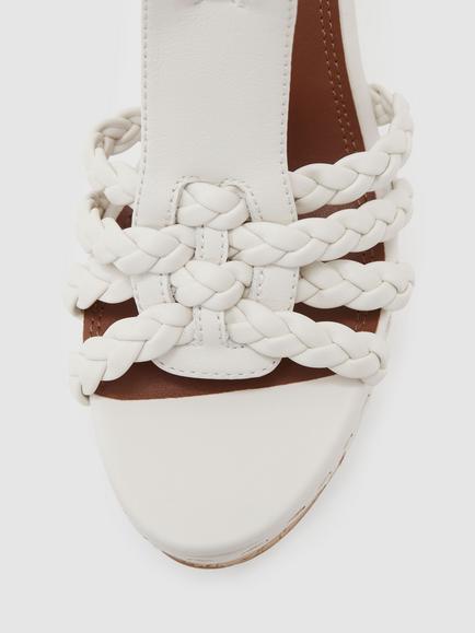 Reiss Frances Leather Plaited Strap Wedge Heel Sandals, White - view 2, White