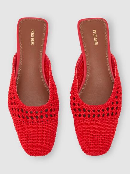 Reiss Marta Woven Mules, Red - view 2, Red