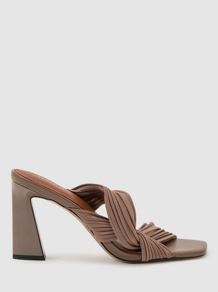 Reiss Raya Pleated Block Heel Mule Sandals, Taupe, Taupe