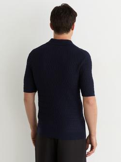 Reiss Era Textured Knit Short Sleeve Half Button Polo Shirt, Navy - view 2, Navy
