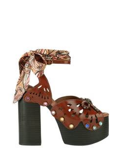 Kurt Geiger London Butterfly Leather Platform Heel Sandals, Brown, Brown