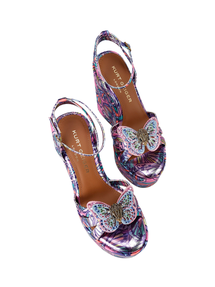 Kurt Geiger London Butterfly Print Wedge Sandals, Lilac/Multi - view 2, Lilac/Multi