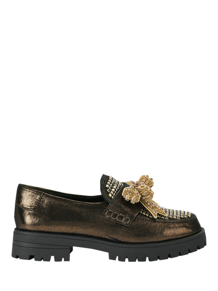 Kurt Geiger London Bow Crystal Embellished Leather Loafers, Bronze, Bronze
