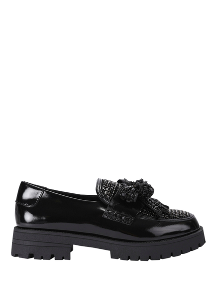 Kurt Geiger London Bow Crystal Embellished Leather Loafers, Black, Black