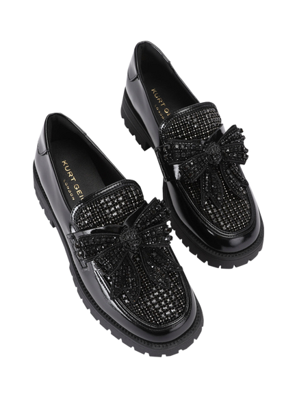 Kurt Geiger London Bow Crystal Embellished Leather Loafers, Black - view 2, Black