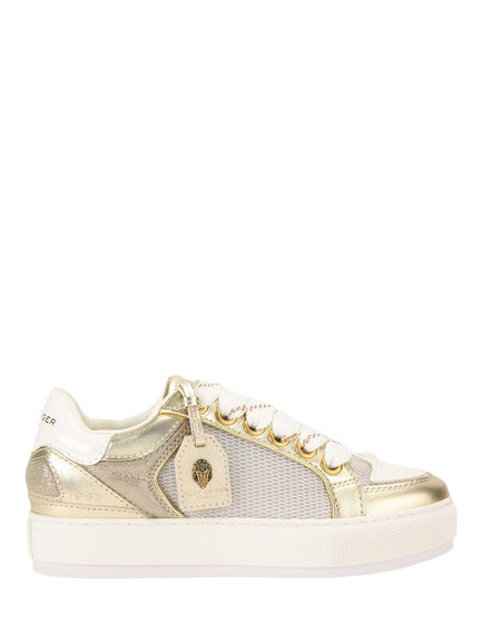 Kurt Geiger London Southbank Tag Fabric Trainers, Gold, Gold
