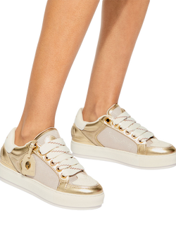 Kurt Geiger London Southbank Tag Fabric Trainers, Gold - view 2, Gold