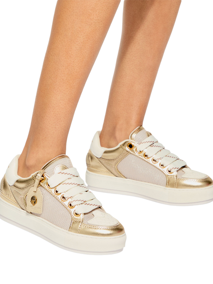 Kurt Geiger London Southbank Tag Fabric Trainers, Gold - view 2, Gold