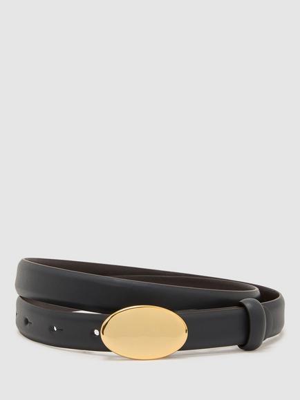 Reiss Elora Leather Oval Buckle Belt, Navy, Navy
