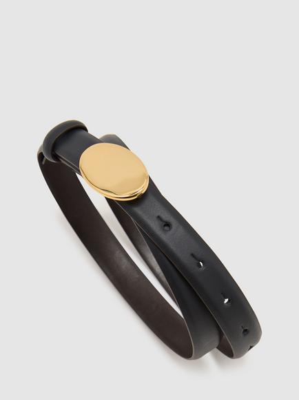 Reiss Elora Leather Oval Buckle Belt, Navy - view 2, Navy