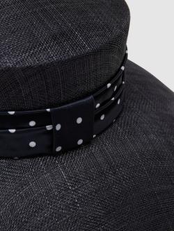 Reiss Penny Polka Dot Trim Occasion Hat, Navy - view 2, Navy