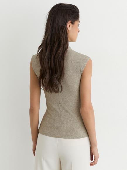 Reiss Dita Cap Sleeve Funnel Neck Top, Gold - view 2, Gold