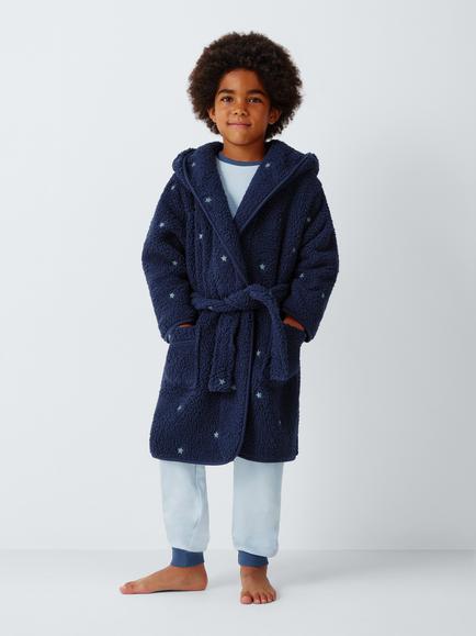 John Lewis Kids' Star Embroidery Dressing Gown, Blue, Blue