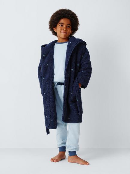 John Lewis Kids' Star Embroidery Dressing Gown, Blue - view 2, Blue
